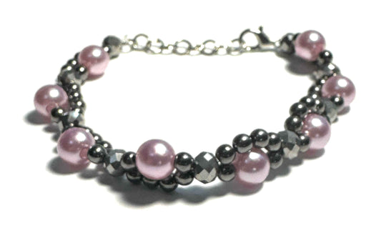 Bracelet, Pink and Silver Beads, Metallic Accents