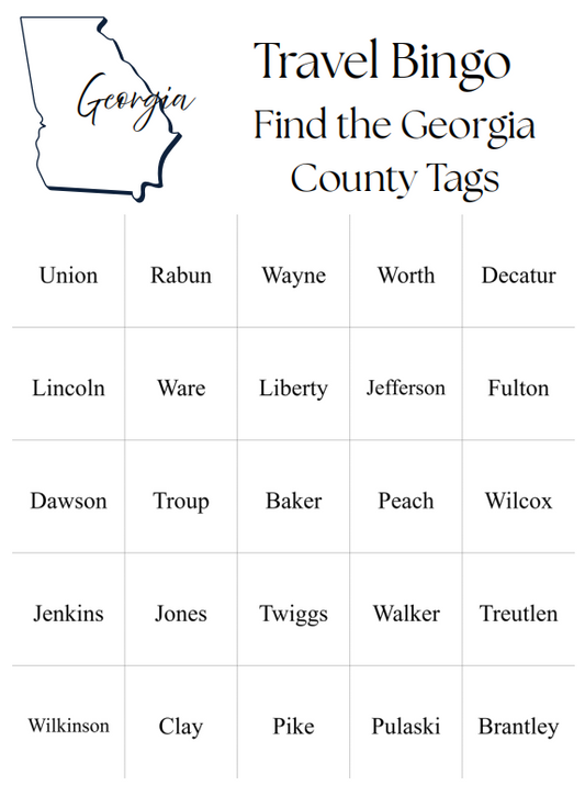 Travel Bingo Digital Download - 25 Bingo Cards - Find the Georgia Counties - Fun Game for Traveling on Georgia Highway - Celtic Scents