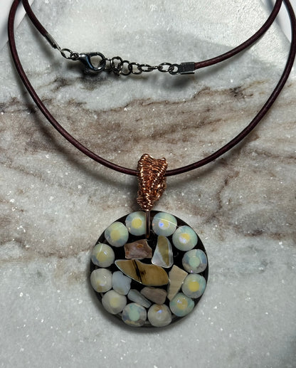 Brown with Broken Seashell Resin Pendant with Wire Wrapped Bail on Leather Cord - Celtic Scents