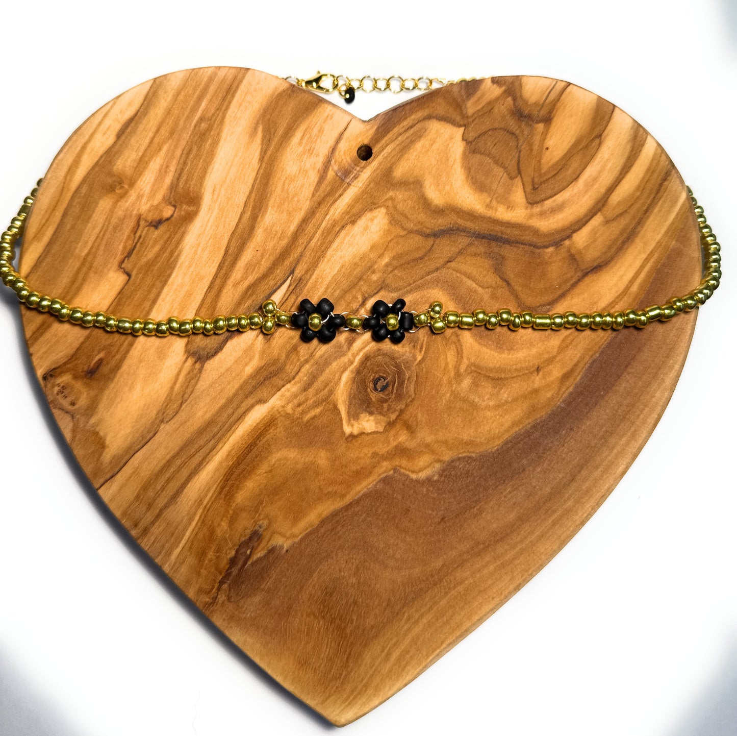 Gold and Black Beaded Daisy Choker Necklace - Celtic Scents
