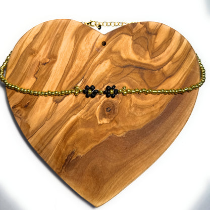 Gold and Black Beaded Daisy Choker Necklace - Celtic Scents