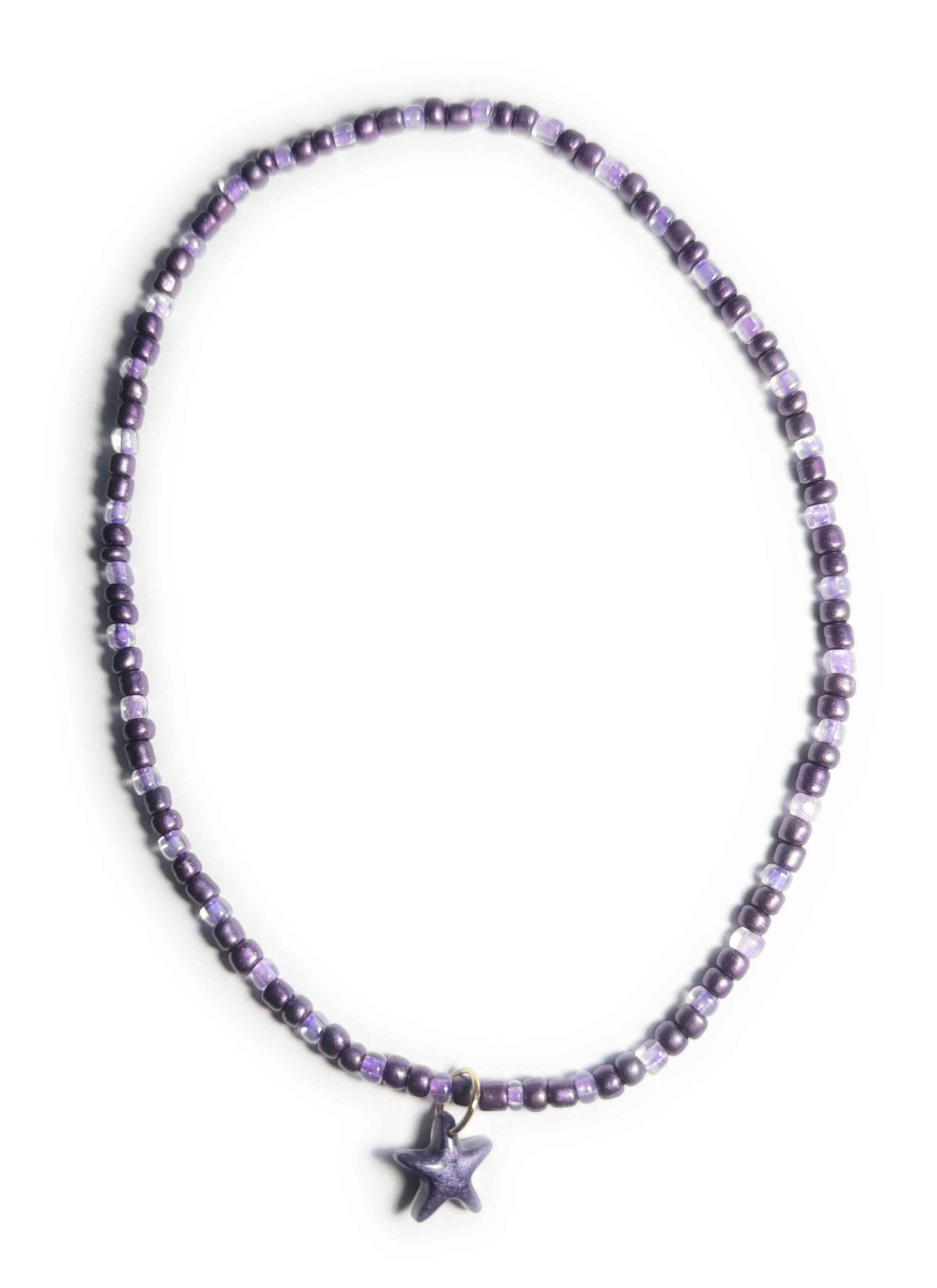 Purple Beaded Stretchy Necklace with Purple Starfish Charm