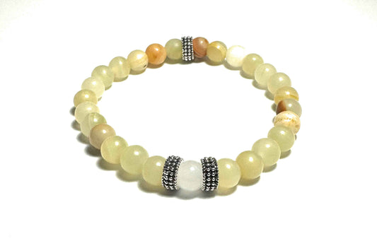 Natural Afghanistan Jade Beaded Bracelet, 6mm Stones, Silver Alloy Spacers, White