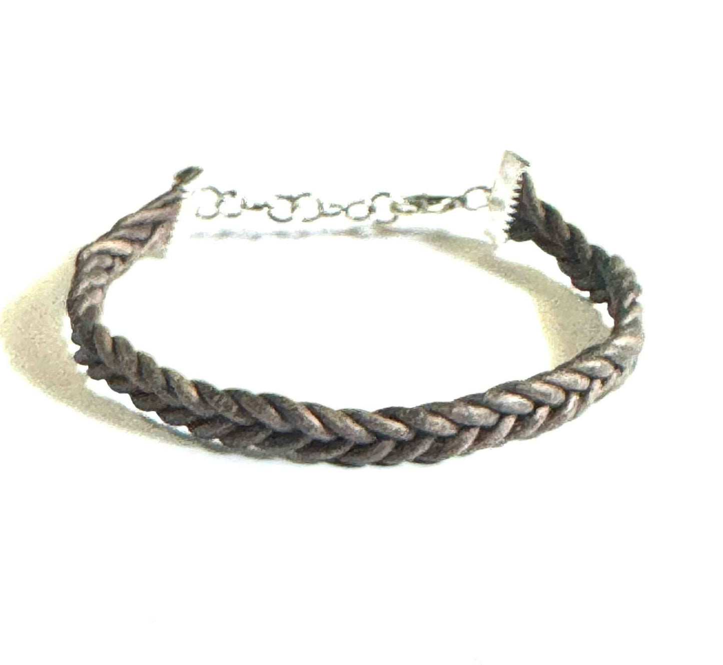 Braided Leather Bracelet, Brown, Adjustable Chain Clasp