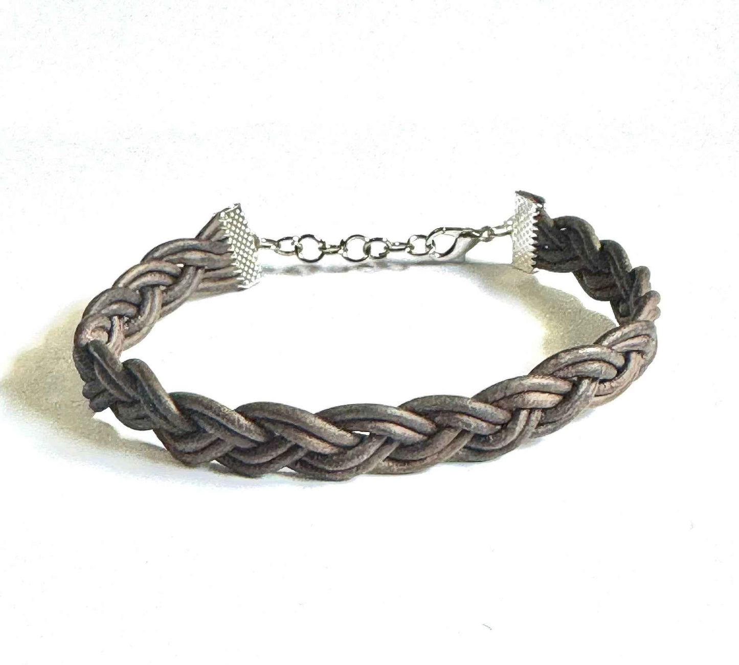 Leather Braided Bracelet, Brown, with Silver-Tone Clasp