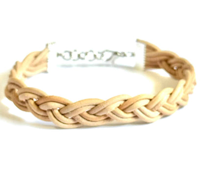 Braided Leather Bracelet, Tan, Adjustable Clasp