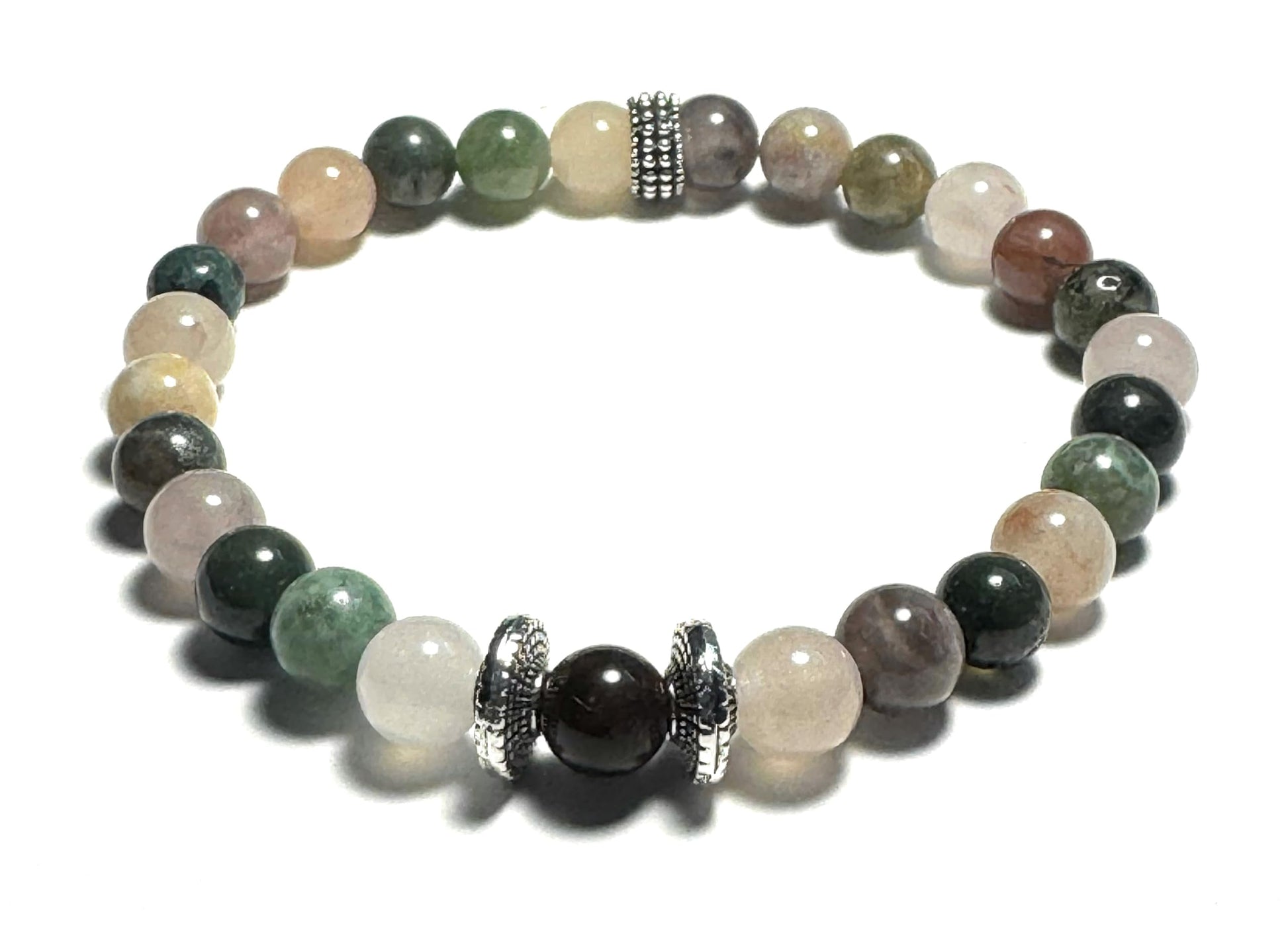 Elegant bracelet made of Indian agate jewelry with colorful beads and silver accents