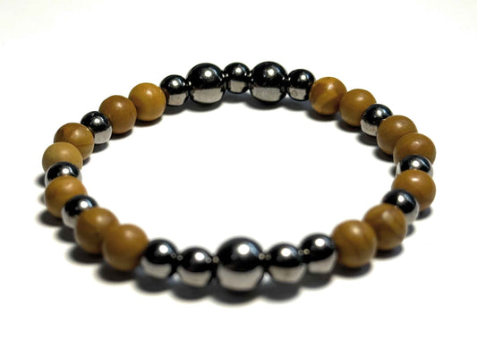 Wooden Jasper Beaded Bracelet, 6mm Natural Gemstones, Metallic Spacer Beads