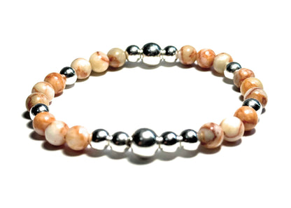 Red Line Jasper Gemstone Bracelet, 6mm Beads, Silver Metallic Accent, Natural Stone