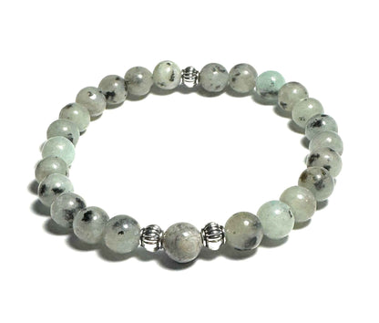 Natural Sesame Jasper and Map Jasper Beaded Bracelet with Silver Alloy Spacers, Gemstone Jewelry