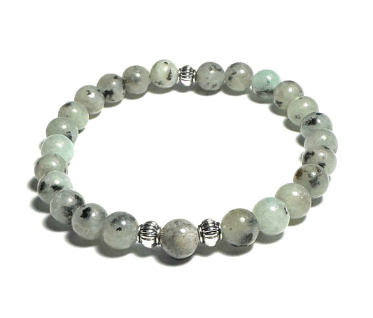 Natural Sesame Jasper and Map Jasper Beaded Bracelet with Silver Alloy Spacers, Gemstone Jewelry