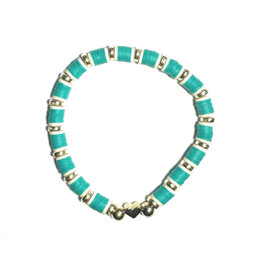 Turquoise Colored Heishi Bead Bracelet with Metallic Heart Accent